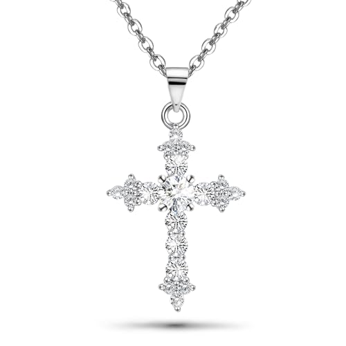 Cross Necklace for Women White Gold Plated Sterling Silver Dainty Cross Pendant Necklaces Baptism Confirmation Jewelry Gifts for Her Wife Mom