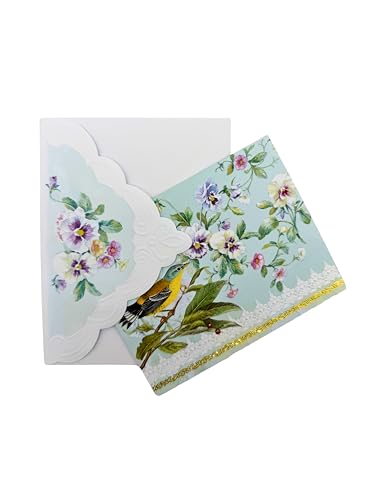 Image of Poster Foundry Set of 3 - Pansy Flower and Warbler Bird Boxed Note Cards by Carol Wilson. 10 embossed 4x5 Die-Cut Notecards and Matching Envelopes in Decorative Gift Box with Magnetic Flap. NCP2449