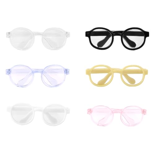 6uds Minigafas para Muñecas de 13cm, Pequeños Gafas Decorativas de Plástico Muñecas Accesorios Coleccionistas Exhibición y Fotografía