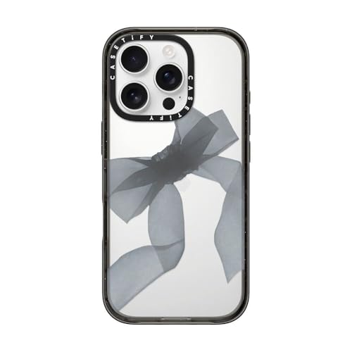CASETiFY �C���p�N�g iPhone 16 Pro �P�[�X [�X���� / 2.5m�̗����������N���A (MIL�K�i4�{����) / ���C�����X�[�d�ɑΉ�] - Black Organza Ribbon - �N���A �u���b�N