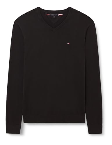 Pull col V homme noir Tommy Hilfiger pull en coton MW0MW42249BDS005 XL