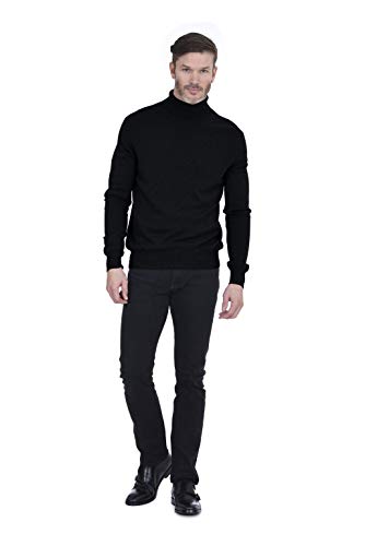 Cashmeren Men's Basic Turtleneck Pullover 100% Pure Cashmere Long Sleeve Roll Neck Sweater (Black, Medium) #TOP1