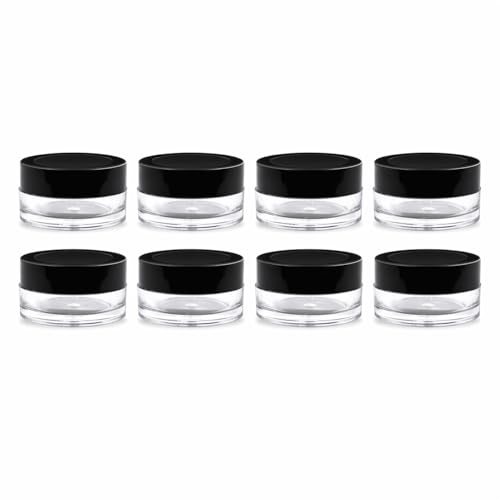 Image of Acrylic SAN Cosmetic Jars Pack of 8 - 8 g Empty Clear Cream Containers with Black Lid for Lip Balm, Makeup, Cream, Samples & DIY Skincare