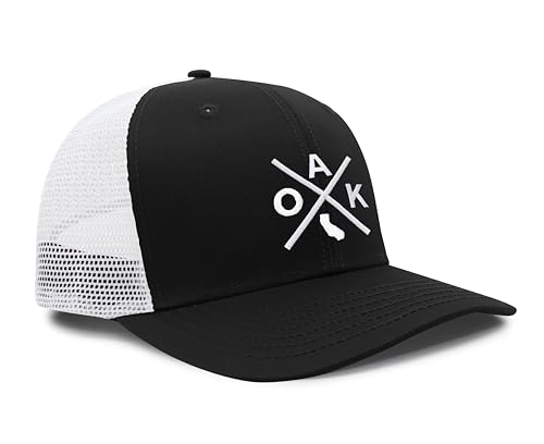 International Tie Hat for Men and Women, Snapback Trucker Baseball Cap, Embroidered Cross Logo (Oak - Oakland, Black White)