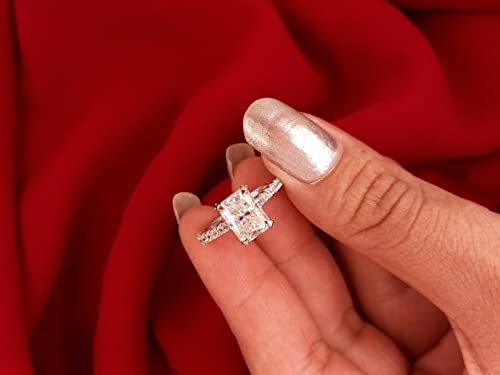 2.50 Ct Radiant Cut Moissanite Engagement Rings Solid 14K White Gold & 925 Sterling Silver Hidden Halo Ring For Women Wedding Ring Promise Ring Anniversary Ring (White Gold, 7) #TOP3
