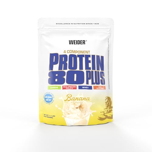 Weider - Protein 80 Plus - 4-Komponenten Protein Pulver - Hoher Proteingehalt mit 80% Eiweiß - Cremige Shakes mit Calcium & Vitamin B6 - 500g - Banane
