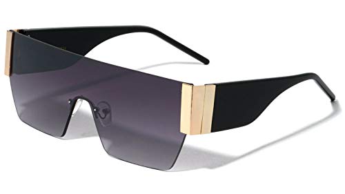 Dweebzilla Oversized Rimless Flat Top One Piece Lens Luxury Shield Aviator Sunglasses