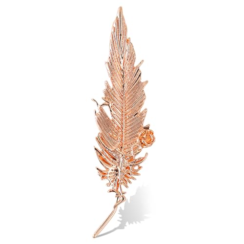 Image of Plated Classic Rose Flower Feather Brooches and Pins for Women Men Fashion Jewelry Delicate Leaf Lapel Dress Accessories Boutonniere Corsage Hat Bag Suit Tie Wedding small,simple