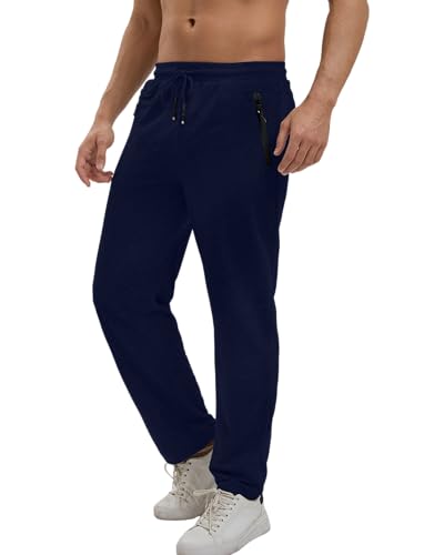 NANAMEEI Mens Tracksuit Bottoms Slim Fit Jogging Bottoms Casual Gym Sweatpants for Running with Zipper Pockets,Dark Blue,XL
