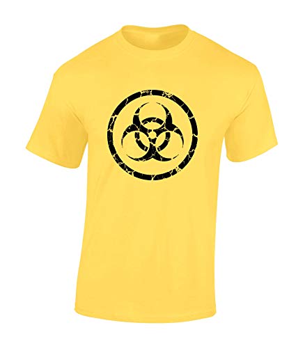 Image of Crown Designs Biohazard Vintage Cool Funky Geek Nerd Premium Quality Regular Fit T-Shirt Top for Men and Teens - Yellow/M