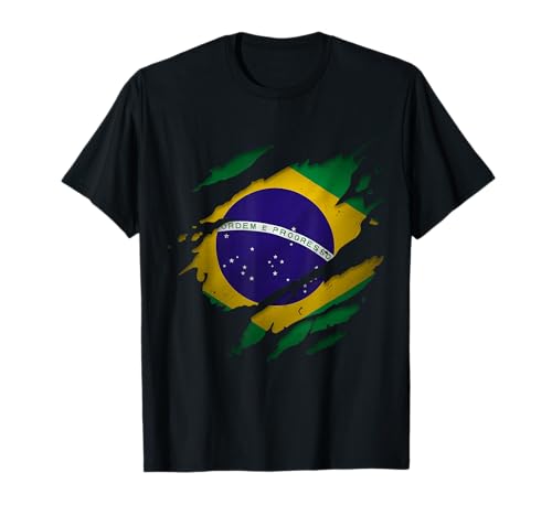 Camisas brasileñas orgullosas | Bandera de Brasil Rasgada de Brasil Camiseta