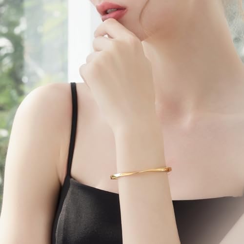 Cicy Bell Gold Plated Bracelets for Women Trendy Minimalist Stackable Bracelets Jewelry Gifts4