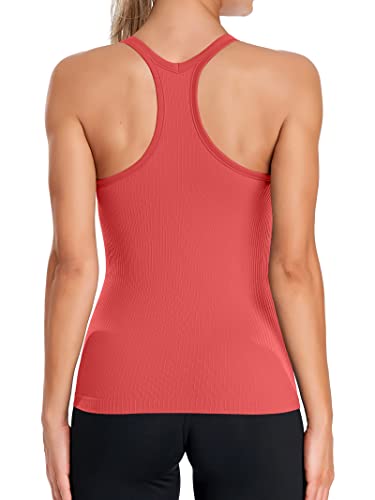Attraco Athletic Workout Tank Tops For Women With Built In Bra Slim Fit Sleeveless Orange Red #TOP1