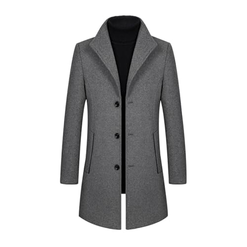 Allthemen Abrigo Largo de Invierno para Hombre Gabardina de Lana Casual Slim Fit Chaqueta Elegant Outerwear Color Sólido 802# Gris Claro L