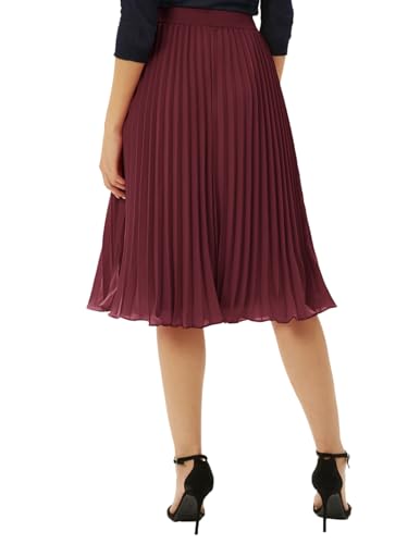Image of GRACE KARIN Pleated Midi Skirt for Women,Chiffon Elastic High Waist Knee Length Skirts,Swing Flare A-Line Outfits