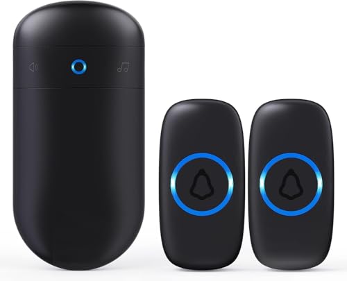 SECRUI Wireless Doorbell with 2 Buttons Doorbell Kits for Front Door Back Door Battery Operated Doorbell with 52 Chimes, LED Flash, 5 Volume Levels Waterproof Modern Doorbell Over 1000FT