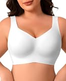 Werena Minimizer BH Damen Ohne Bügel für Große Brüste Seamless Jelly Push Up Bra mit Starkem Halt Vollschalen Bügelloser Entlastungs BHS Komfort Soft T-Shirt Breite Träger Bralette (Weiß,4XL)
