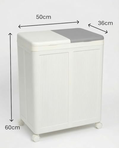 MallArt® Premium Katlanabilir Tekerlekli Çamaşır Sepeti - 100 Litre Çift Bölmeli Çok Amaçlı Düzenleyici, Kapaklı ve Kirli Ayrıştırma Özellikli Banyo ve Ev Saklama Kutusu (Gri) - Görsel 3