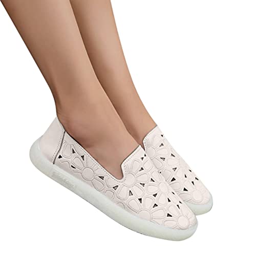 Comfort Loafers Shoes For Women Slip On Comfortable Floral Cutout Flats Shoes With Arch Support Round Toe Hollow Out Comfy Soft Breathable Walking Shoes Womens Fashion Classic Leather Sneakers Beige #TOP5