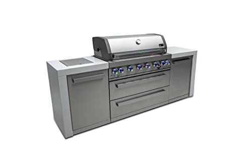 Mont Alpi Mai805-D 44-Inch 6-Burner 115000 Btu Stainless Steel Outdoor Kitchen Bar Island Barbecue Gas Grill W/Ceramic Infrared Rear & Side Burner + Granite Countertops + Storage Cabinets & Wheels #TOP6