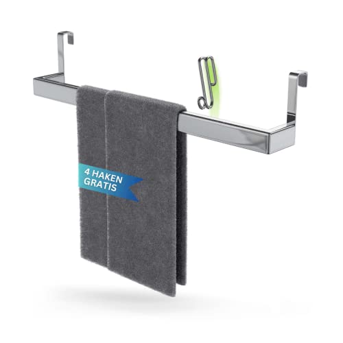 Preisvergleich Produktbild DEELIA® Geschirrtuchhalter Küche / Handtuchhalter ohne Bohren zum Einhängen am Küchenschrank / inkl. 4 Haken / Handtuchhalter Silber, Edelstahl