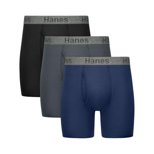 Hanes Men's Stay Dry Pouch Boxer Briefs, Cotton Stretch Boxer Brief with Leak Protection, 3-Pack