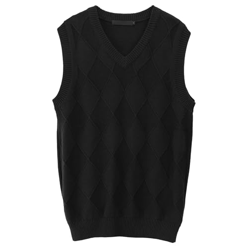 Mens Slim Fit Sleeveless Sweaters Casual Argyle V-Neck Vest Pullover Knitted Sweater Vests