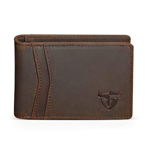 Money Clip Bifold Wallet Front Pocket RFID Blocking Card Case Holder Automatic Pop Up Wallet (A Genuine Leather Brown)3