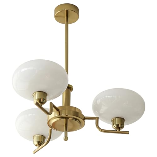 svodsen 3-Light Gold Sputnik Chandeliers, Mid Century Brushed Brass Light Fixture Vintage Pendant Light Adjustable Hanging Farmhouse Chandelier with Milk White Glass Shades for Dining Room Bedroom