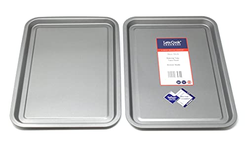 Lets Cook Cookware - 32cm Baking Oven Trays, Twin Pack (Set of 2), Teflon Non Stick, British Made