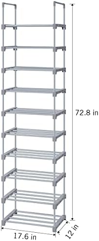 esonstyle Shoe Rack, 10 Tiers Tall Narrow Shoe Rack Space-Saving Door Metal Shoe Storage Vertical Tall Shoe Shelf For Living Room Bedroom