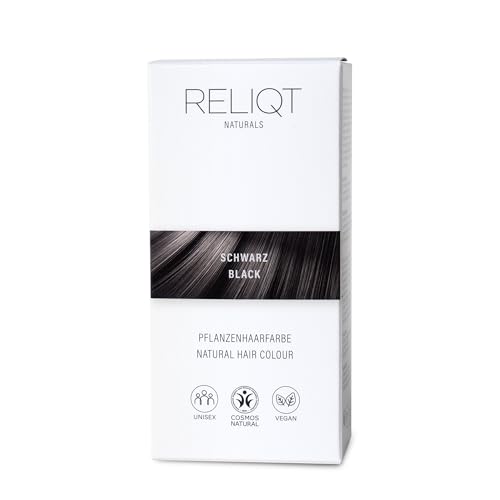 RELIQT Naturals – Tinta per capelli in polvere vegetale Nero naturale & permanente 100 g – Colorante copertura completa dei capelli grigi & splendore sano – Tintura cosmetici naturali senza additivi