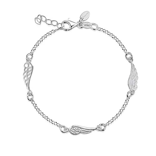 Amberta Women's 925 Sterling Silver Rolo Blecher Chain Bracelet With Charms (Adjustable Length 7 To 8 In): Angel Wings #TOP24