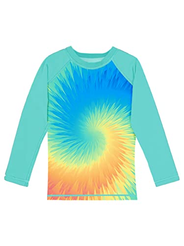 Girls Long Sleeve Rash Guard Kids Sun Shirt Tie Dye Uv Protection Bright Athletic Surfing Shirts 11-12Y