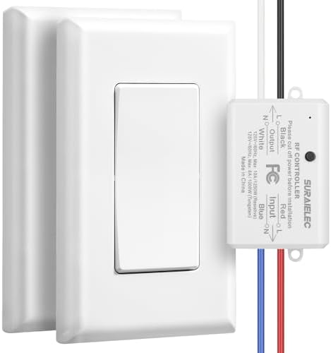 Suraielec 3 Way Wireless Light Switch, No Wiring, No WiFi, 100ft RF Range, Pre-Programmed, Expandable Wireless Wall Switch and Receiver Kit, Remote Control Light Fixture for Lamp, Ceiling Light, Fan