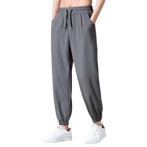 Voylansi Pantalones de verano para hombre, pantalones rectos para hombre, ajuste holgado, cómodos, de tela, con bolsillo, cordón ajustable, cintura elástica, transpirables, de secado rápido, para uso
