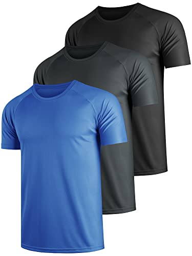 Teesmen T Shirt Herren Sport Männer Schultern Kurzarm Basic Atmungsaktive 3er Pack Rundhals Einfarbige Polyester Unifarben Gym Tennis Fitness Mesh Activewear (Multipack 2, XL)