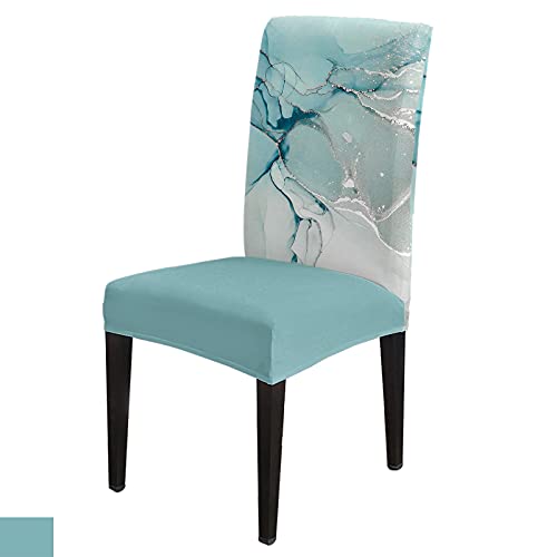 Marble Dining Room Chair Covers Set Of 4 Abstract Ink Paint Turquoise Teal Aqua Texture Stretch Chair Slipcovers Removable Washable Hazy Art Chair Protector Covers For Kitchen/Hotel/Wedding/Ceremony #TOP10