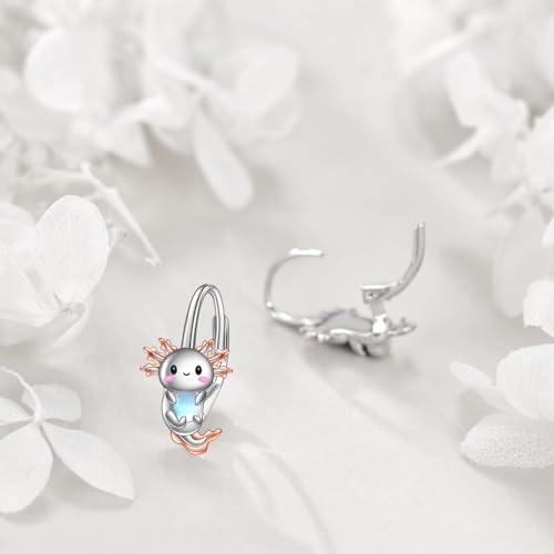 Sterling Silver Cute Axolotl Dangle Earrings Small Moonstone Animal Leverback Jewelry Gifts for Women Teen4