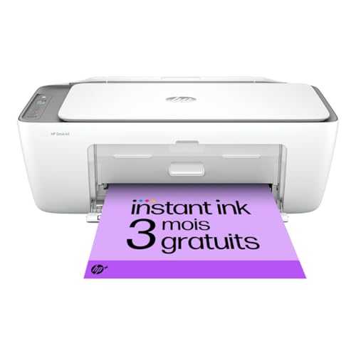 HP DeskJet 2820e, 588K9B, Imprimante tout en un, Jet d'encre, couleur, 3 mois d’Instant Ink inclus avec HP+, Photocopie, Scan, Impression, Wifi, Blanche et Grise