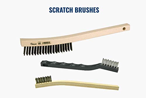 Image of Weiler 44062 0.012 inch Wire Size, 5 inch Brush Length, 10 inch X 5 /8 inch Block Size, 2 X 17 No. Of Rows, 302 Stainless Steel Bristles, Hardwood Block, Shoe Handle Scratch Brush, Made in the USA