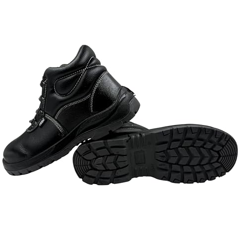 Allen Cooper 1008 Hi-Ankle Safety Shoe, Size-7 UK, Black-Grey (Free Socks)