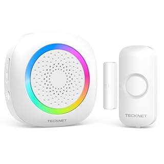 TECKNET Wireless Door Sensor Alarm, Door Alarm with 1000Ft Operating Range, 61 Door Chimes, 5 Adjustable Volume with Mute Mode RGB Flash Magnetic Window and Door Alarm Sensor for Home Store Office