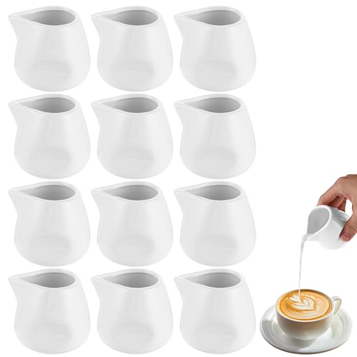APACALI Lot de 12 Mini pots à lait en porcelaine blanche 100 ml - pour lait, crème, sauces et café