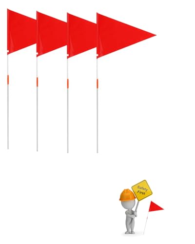 4 PCS Safety Flags with Pole, Step slow children at play sign for street, Safety Flags with Pole Replacement Easy to Install Safety Flag Warning Signs kids at play safety signs for street Compatible with Step 2