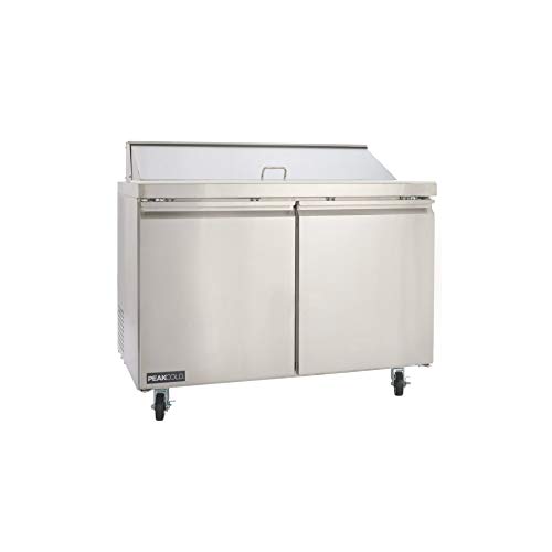 PEAKCOLD 2 Door Stainless Steel Sandwich Salad Prep Table - Refrigerated Work Station; 48
