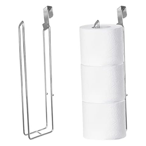 Toilet Paper Holder with Storage Extra 6 Roll Tissue, Over The Tank Toilet Paper Roll Holder Wall Mount, Brushed Nickel and Chrome Tissue Holder for Bathroom, RV Toilet Paper Holder with Shelf, 2Pcs Cover