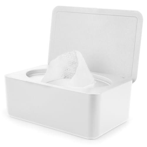 Feuchttücher Box, Feuchtes Toilettenpapier Box mit Deckel, Nachfüllbare Feuchttücherbox für Babys & Erwachsene, Feuchttuchspender Hält Tücher Frisch, Aufbewahrungsbox für Zuhause und Büro, Weiß