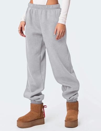 Women's Fleece Lined Sweatpants High Waist Drawstring Sweat Pants Baggy Athletic Pants with Pockets3