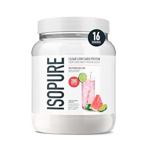 Isopure Clear Whey Isolate Protein Powder, Lactose Free, Gluten Free, Naturally Flavored, Watermelon Lime, 20g Protein Per Serving, 14.1 Oz, 16 Servings (Packaging May Vary)
